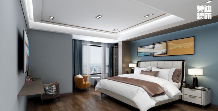 北辰定江洋180㎡現代風裝修案例效果圖-臥室