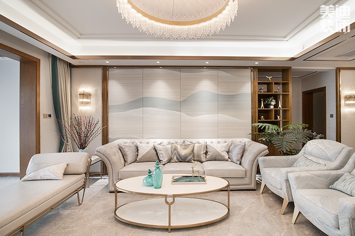 江山壹號180平米新中式風(fēng)格裝修案例實拍圖--客廳